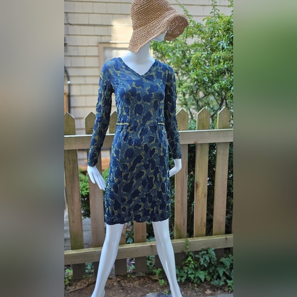Sandwich dress,blue,yellow, black retro, med, long sleeve - Picture 11 of 16